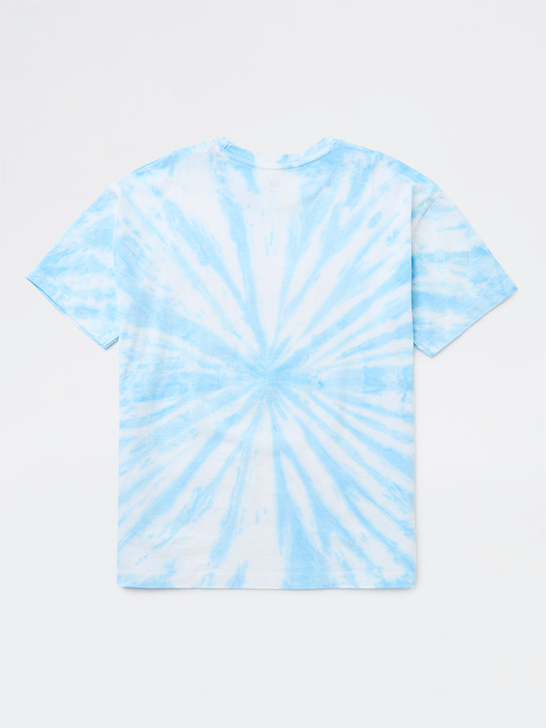 Y&F Kids Girls Blue Tie-Dye Pattern Cotton T-Shirt