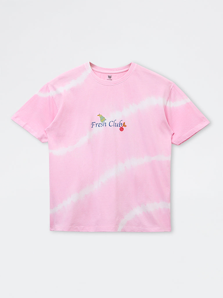 Y&F Kids Girls Pink Tie-Dye Design Cotton T-Shirt