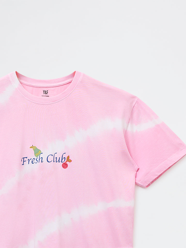 Y&F Kids Girls Pink Tie-Dye Design Cotton T-Shirt