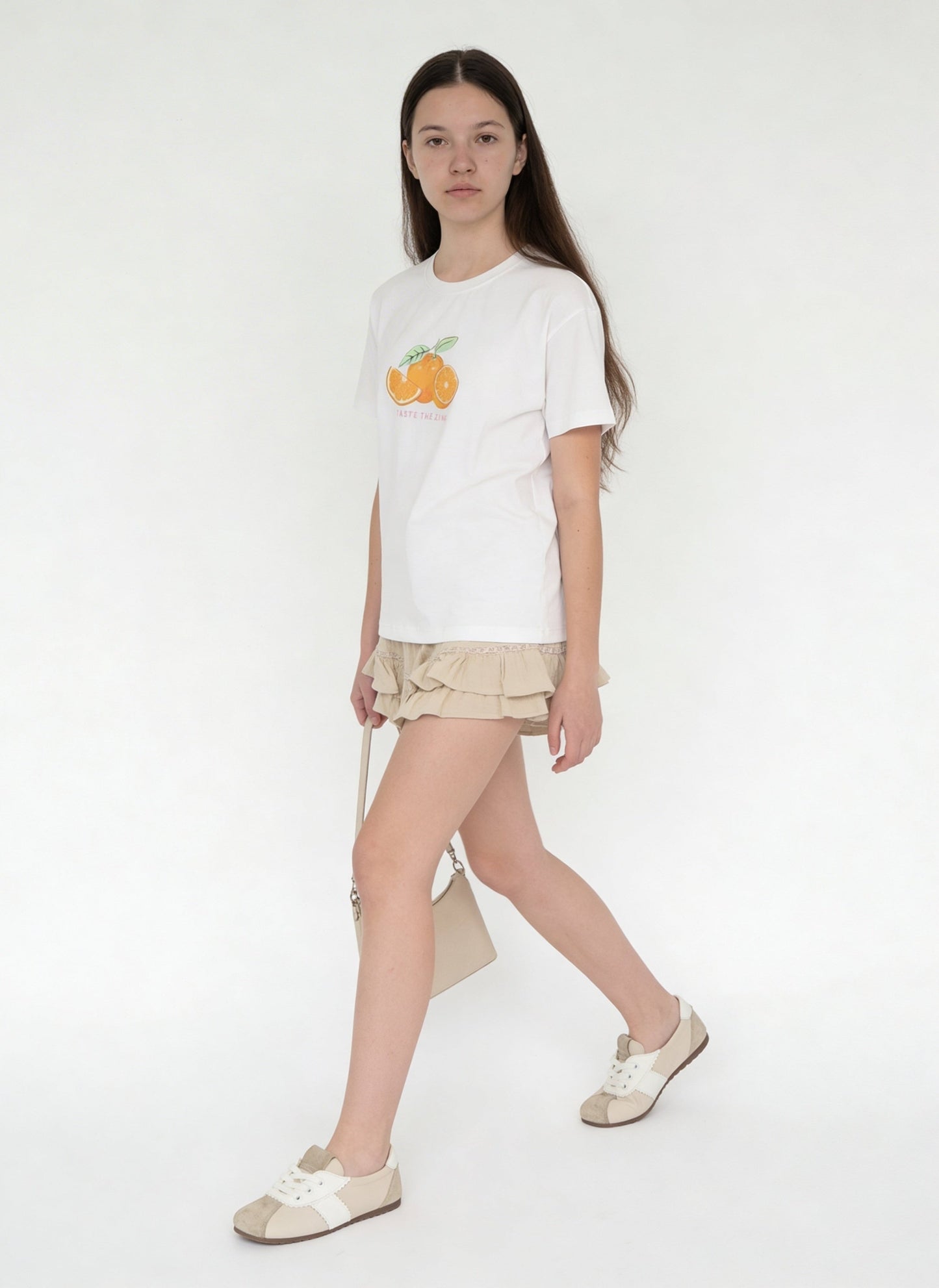 Y&F Kids Girls White Fruit Printed Cotton T-Shirt