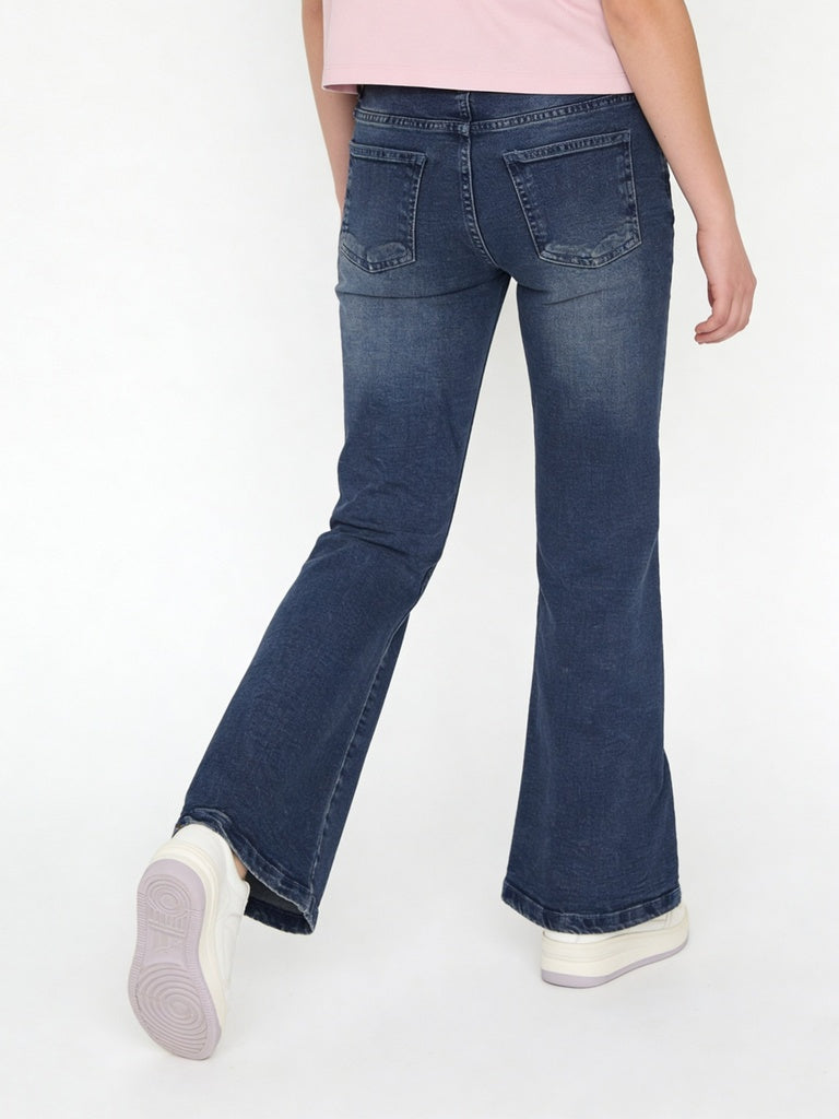 Y&F Kids Girls Blue Stretch Flare-Fit Jeans