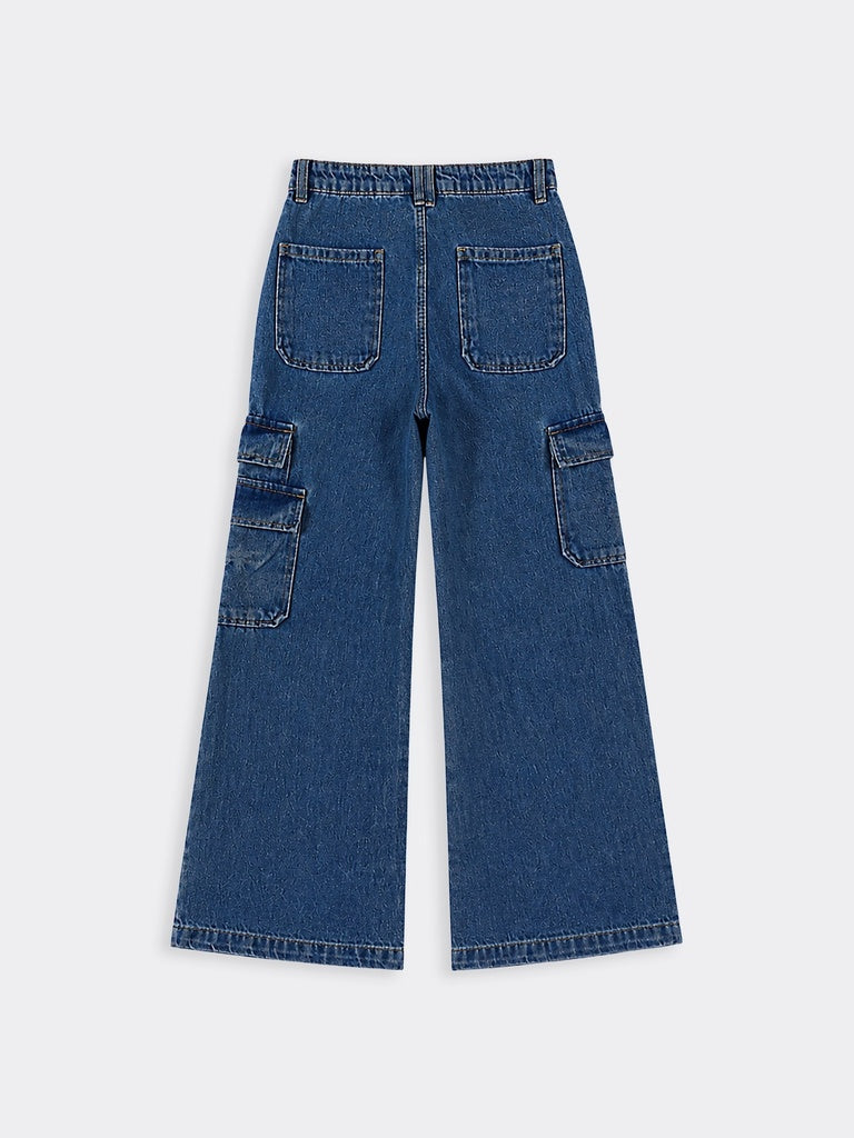 Girls Light Blue Multi Pocket Cargo Fit Jeans