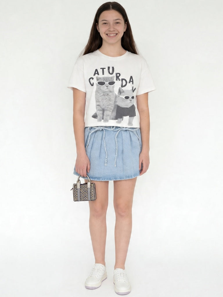Y&F Kids Girls Light Blue Faded High-Rise Denim Skirt