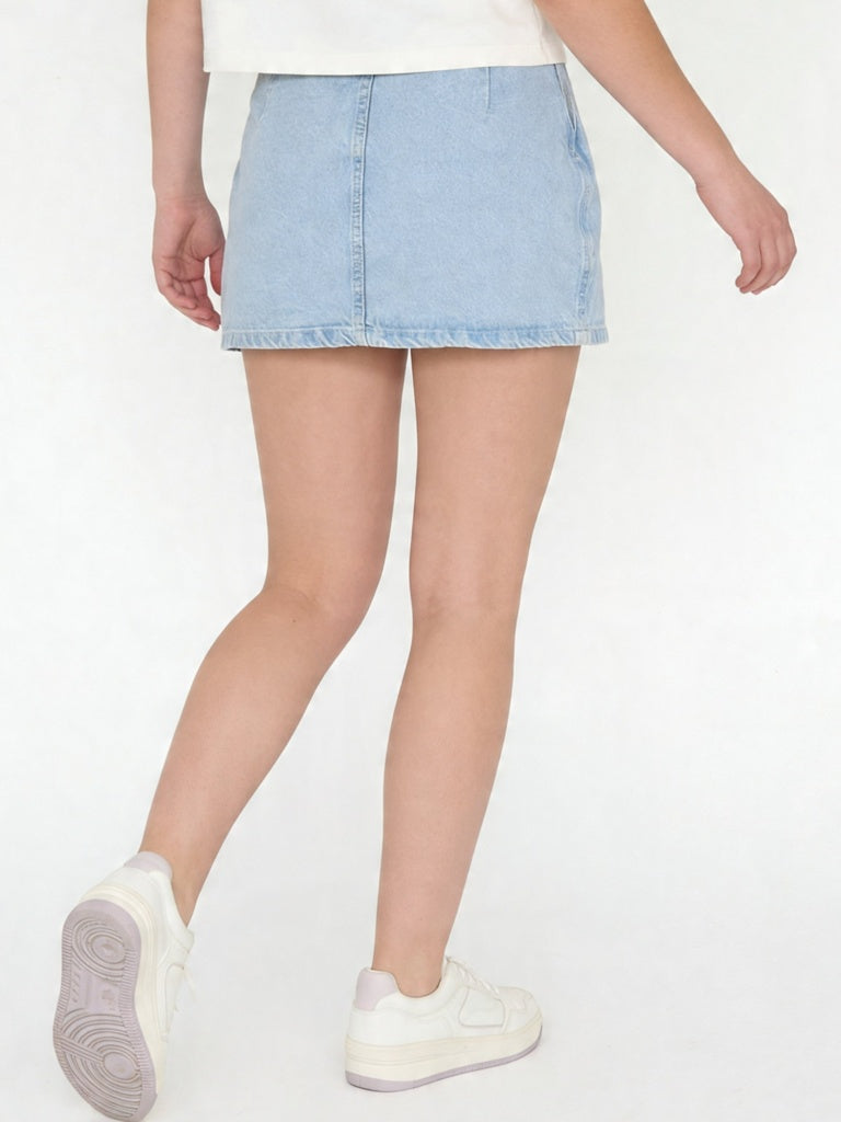 Y&F Kids Girls Light Blue Faded High-Rise Denim Skirt
