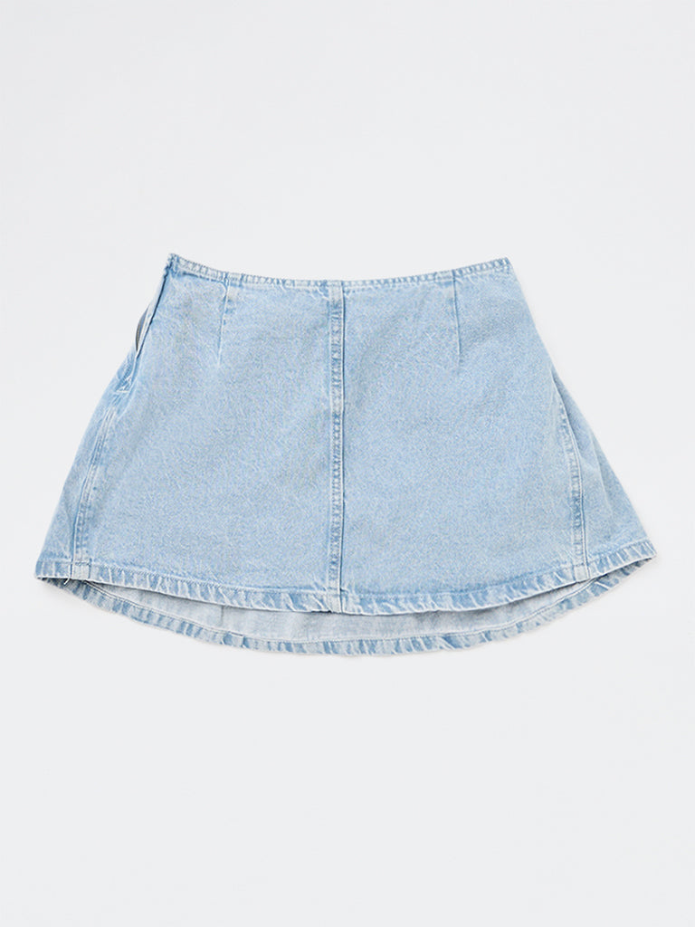 Y&F Kids Girls Light Blue Faded High-Rise Denim Skirt
