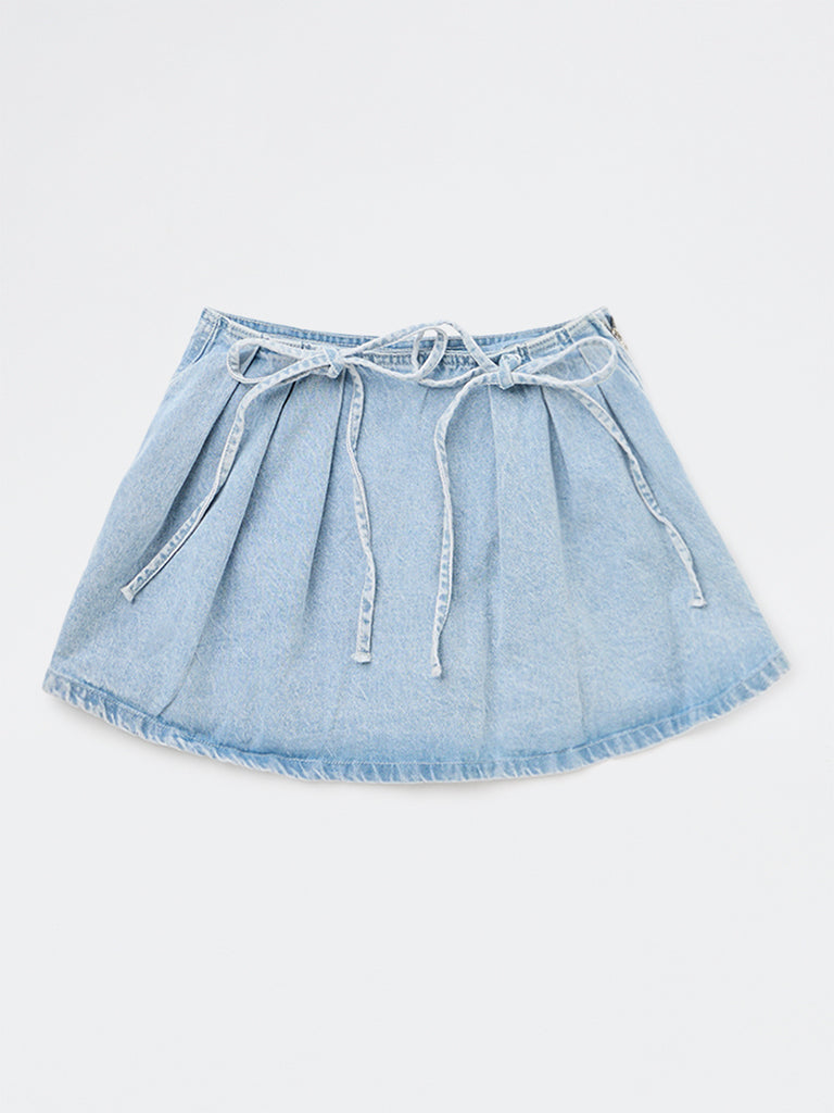 Y&F Kids Girls Light Blue Faded High-Rise Denim Skirt