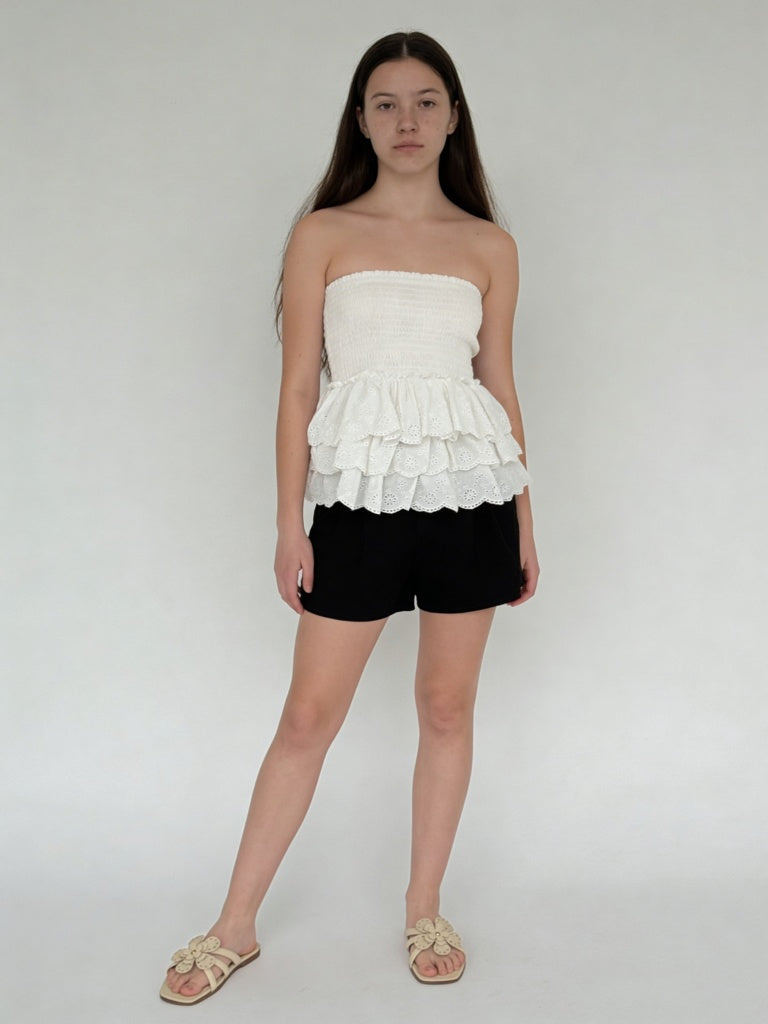 Y&F Kids Girls Off-White Embroidered High-Rise Cotton Skirt