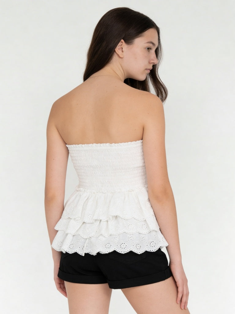 Y&F Kids Girls Off-White Embroidered High-Rise Cotton Skirt