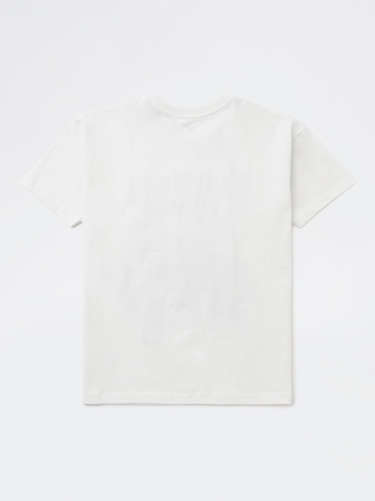 Y&F Kids Girls White Graphic Printed Cotton T-Shirt