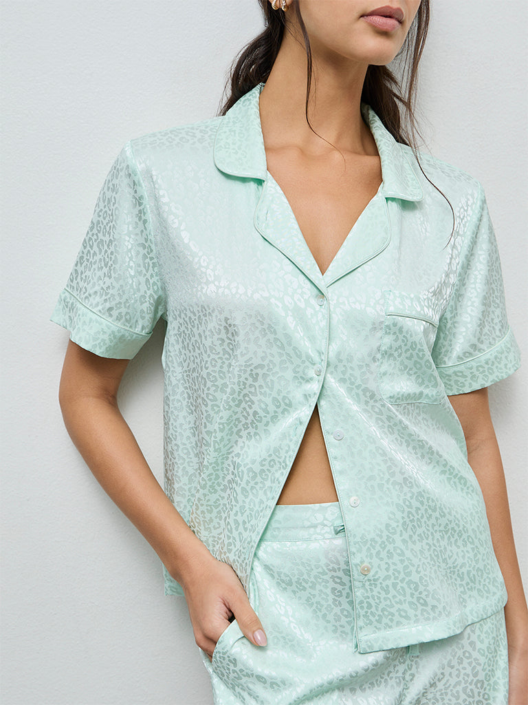 Wunderlove Mint Animal Jacquard Shirt and Shorts Set