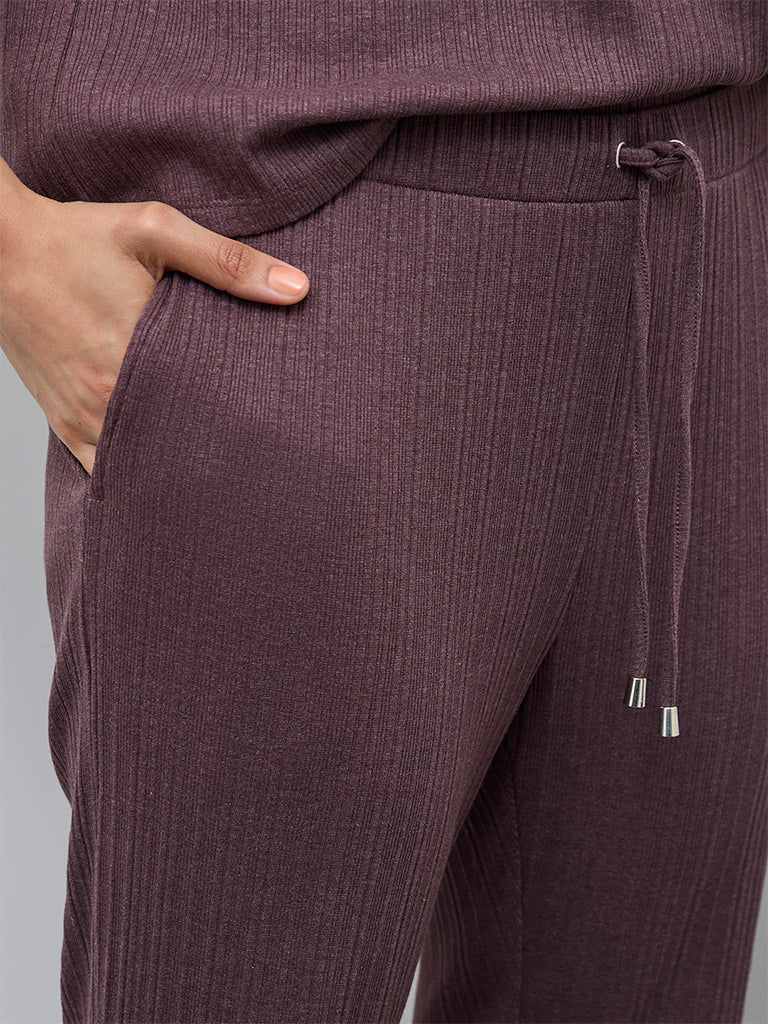 Wunderlove Dark Mauve Self-Striped High-Rise Pants