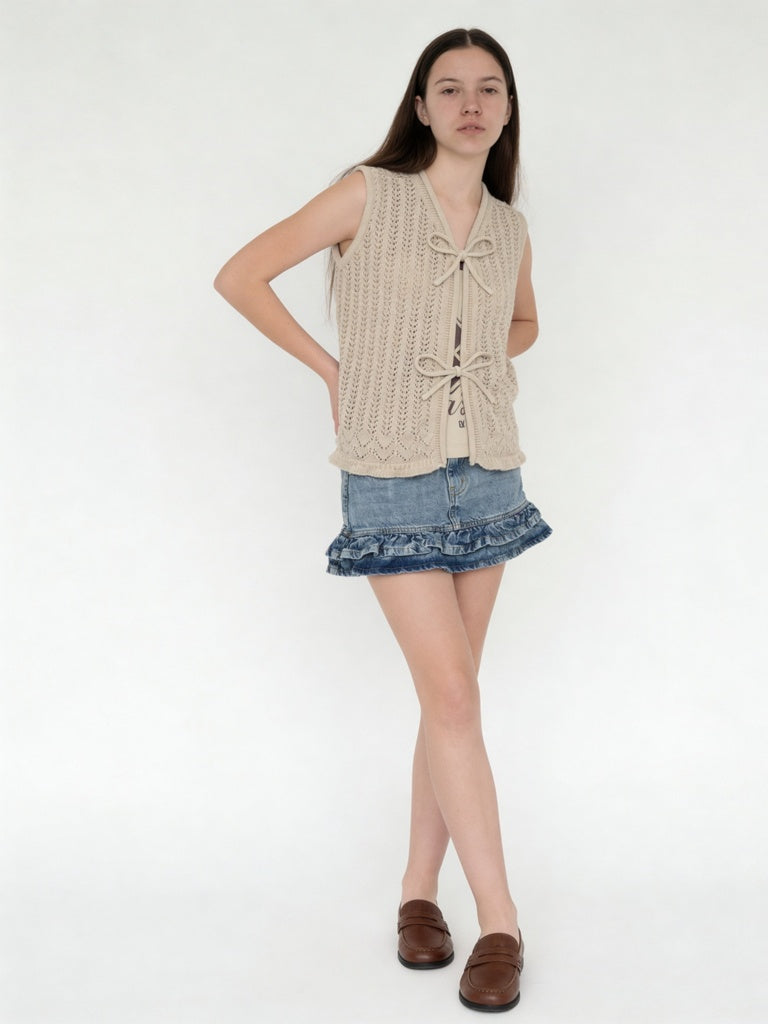 Y&F Kids Girls Beige Printed Cotton Top
