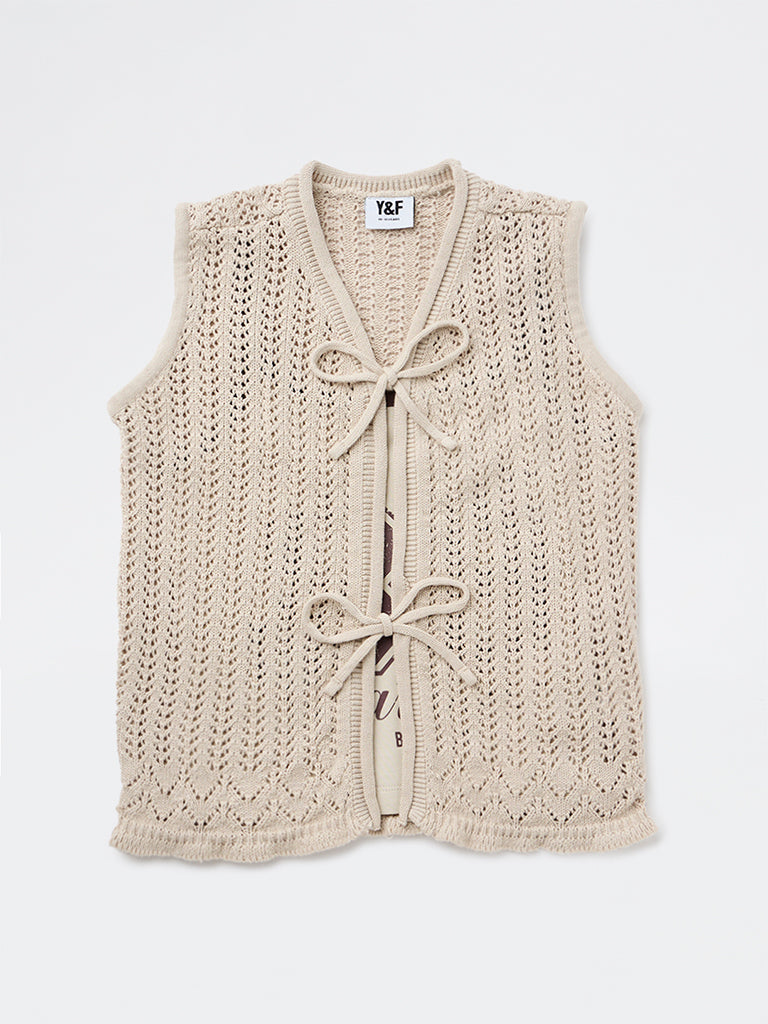 Y&F Kids Girls Beige Printed Cotton Top