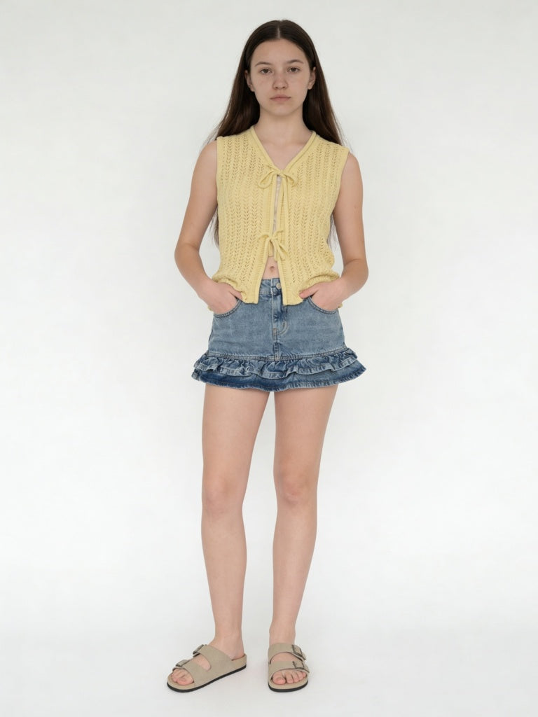 Y&F Kids Girls Yellow Crochet-Knit Cotton Top with Camisole