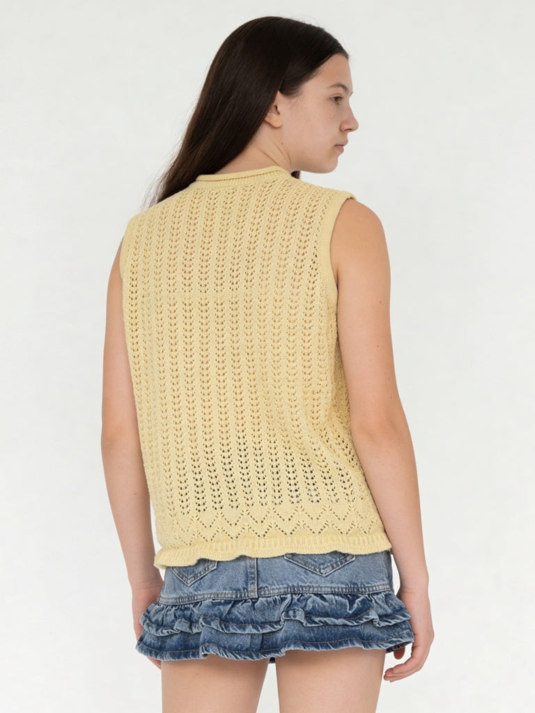 Y&F Kids Girls Yellow Crochet-Knit Cotton Top with Camisole