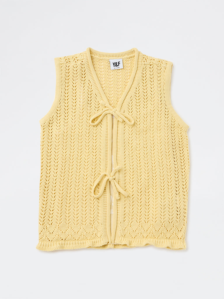 Y&F Kids Girls Yellow Crochet-Knit Cotton Top with Camisole