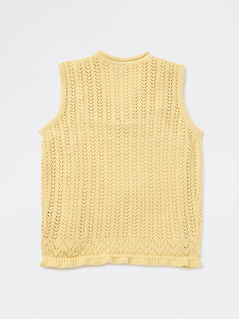 Y&F Kids Girls Yellow Crochet-Knit Cotton Top with Camisole