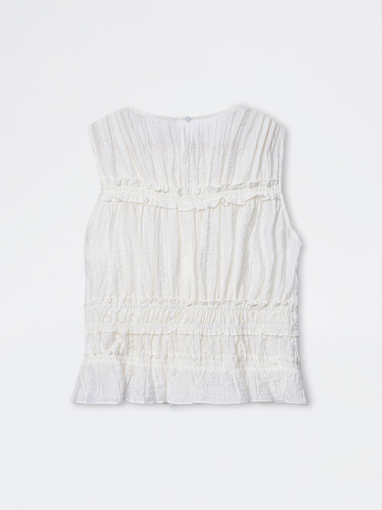 LOV Off-White Smocked Cotton Top