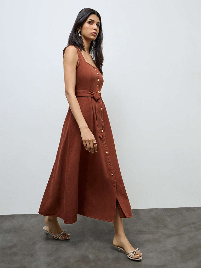 LOV Brown Denim A-Line Dress