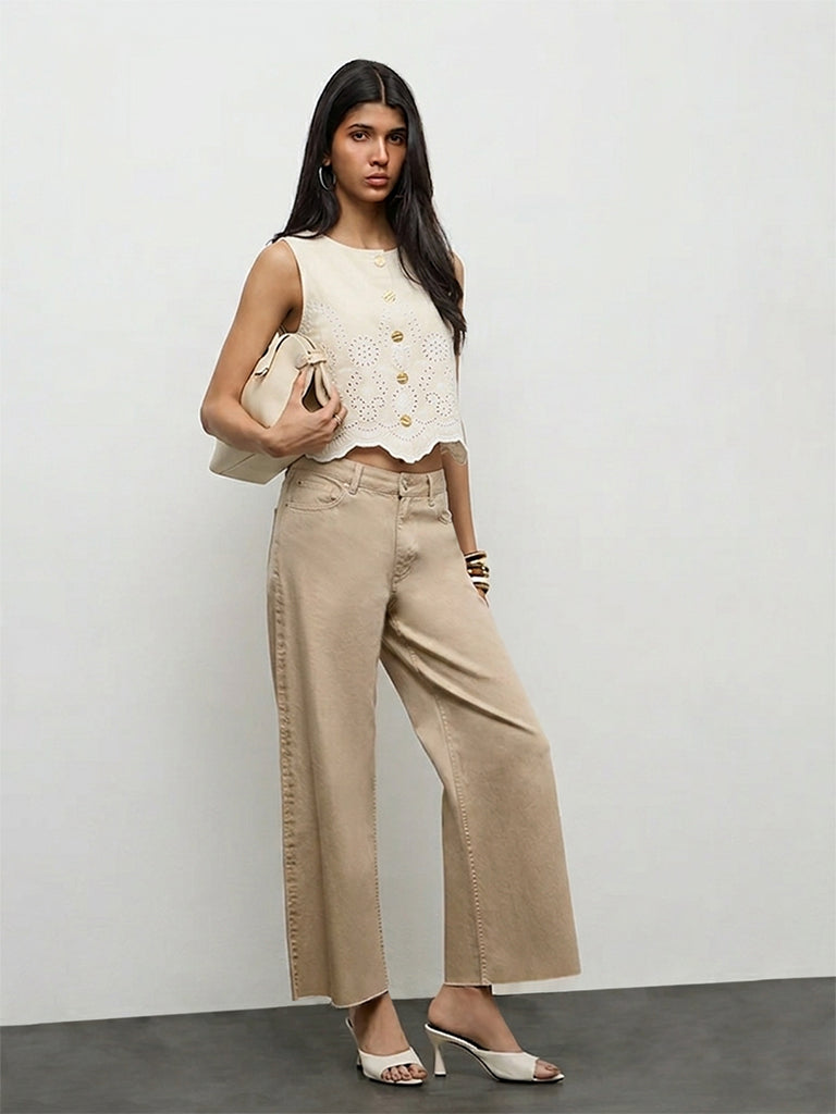 LOV Off-White Schiffli Embroidered Blouse