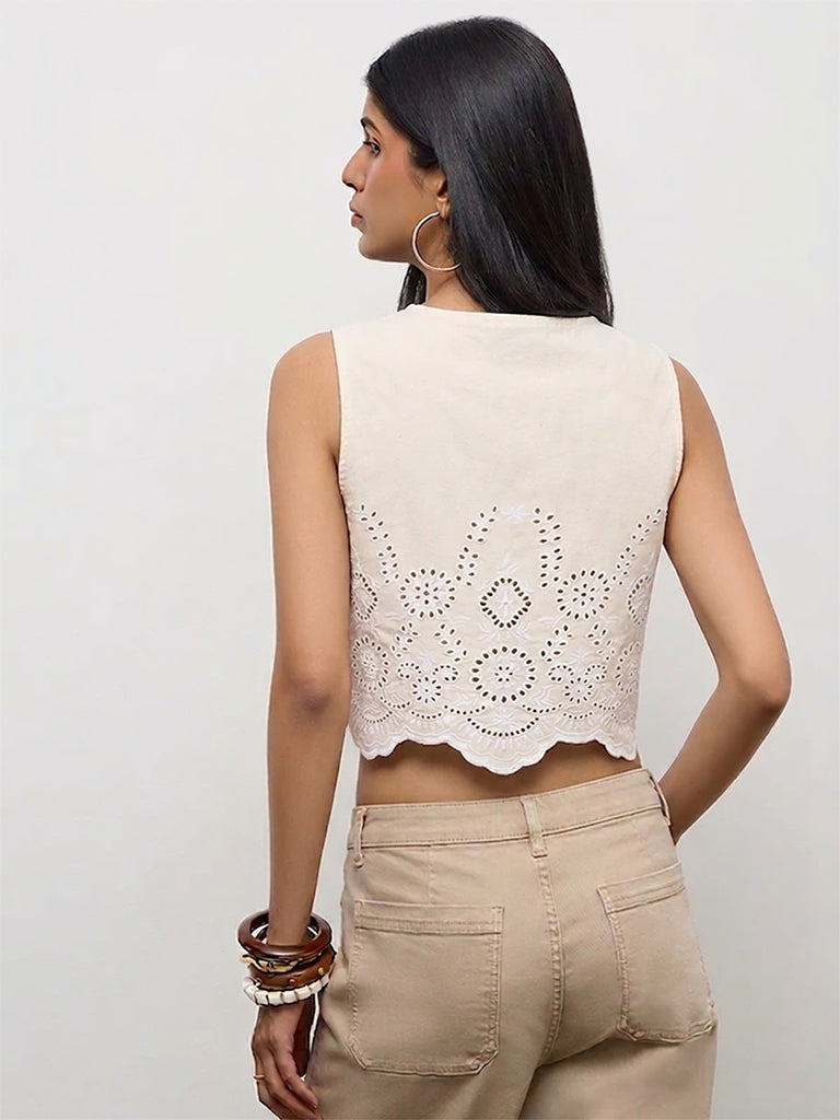 LOV Off-White Schiffli Embroidered Blouse