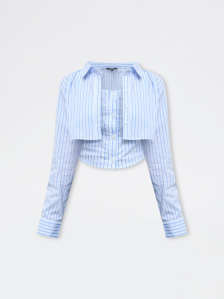 Nuon Blue Striped Cotton Shirt with Top Set