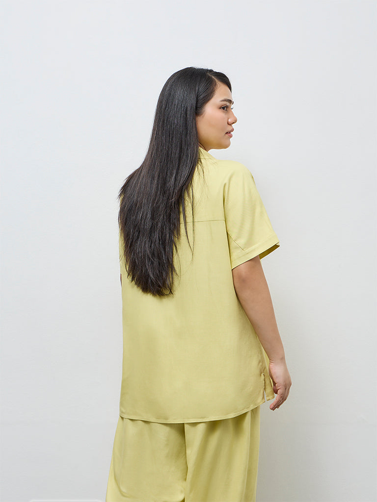 Gia Lime Solid Linen-Blend Blouse