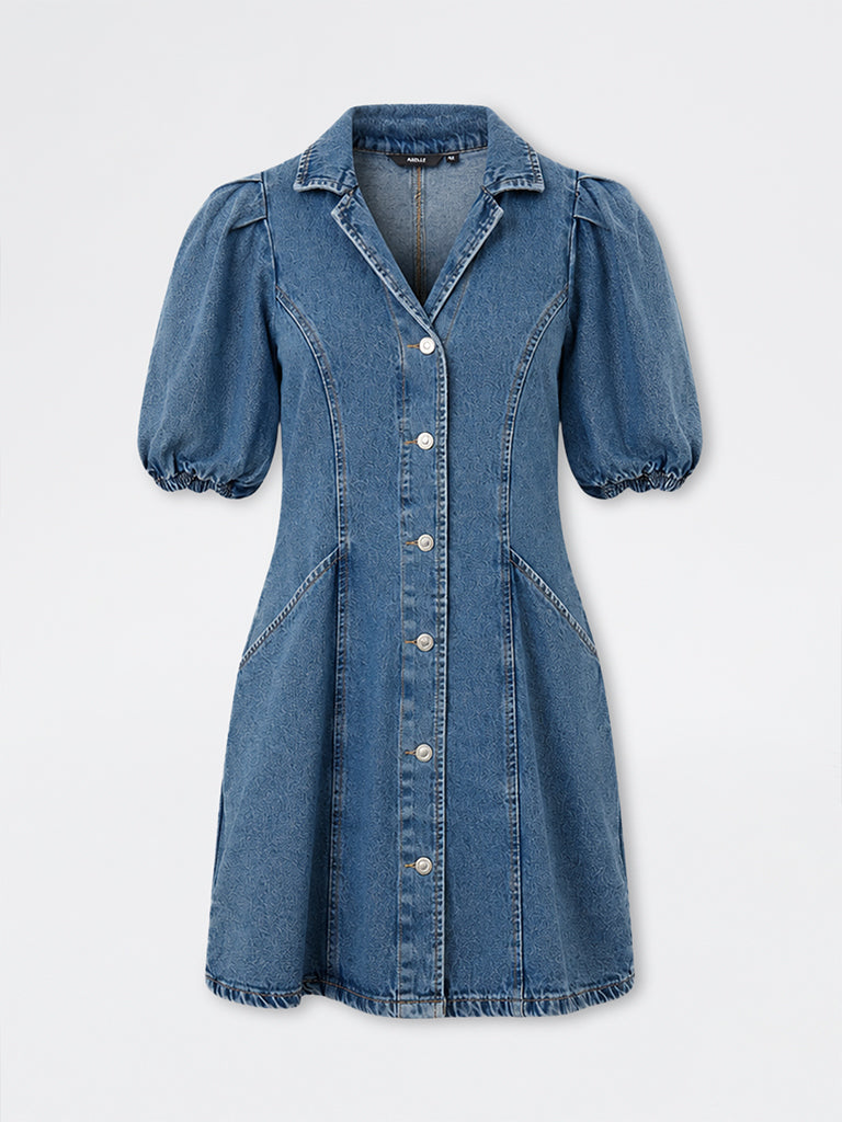 Nuon Blue Denim Cotton A-Line Mini Dress