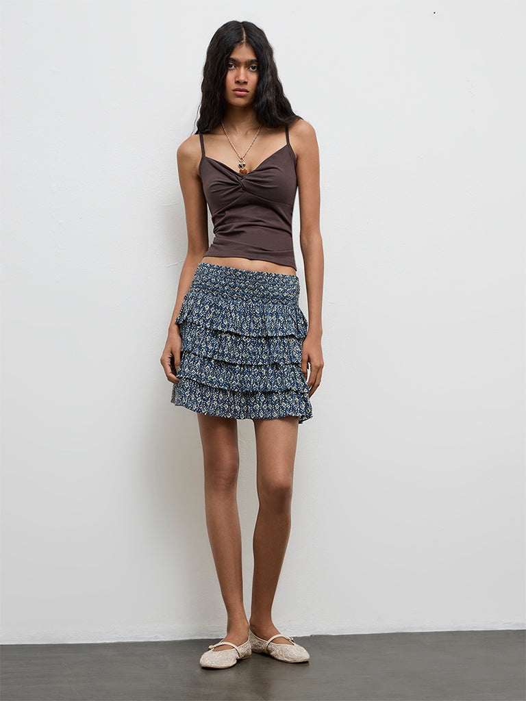 Nuon Navy Printed High-Rise Skirt