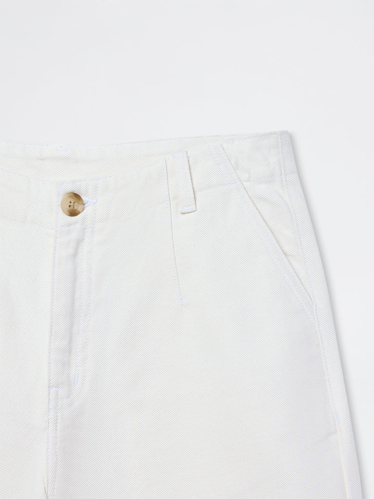LOV Off-White Schiffli Embroidered High-Rise Pants