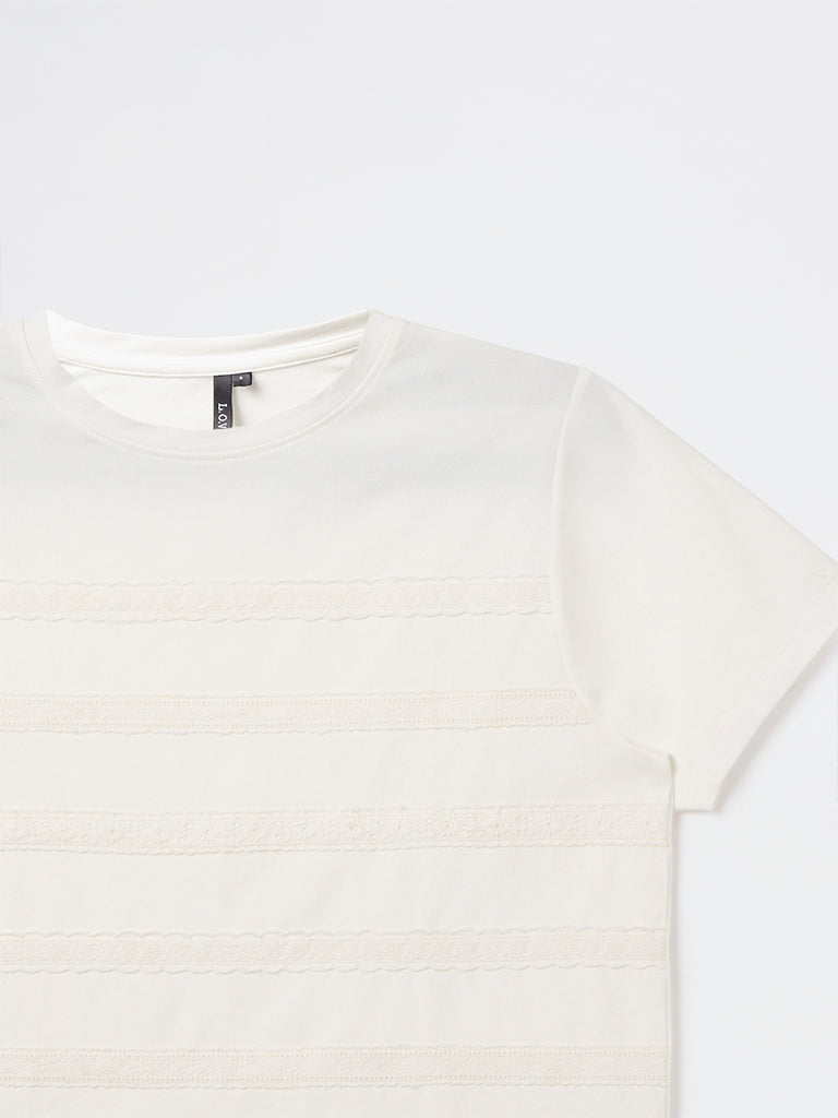 LOV Off-White Lace Embroidered T-Shirt
