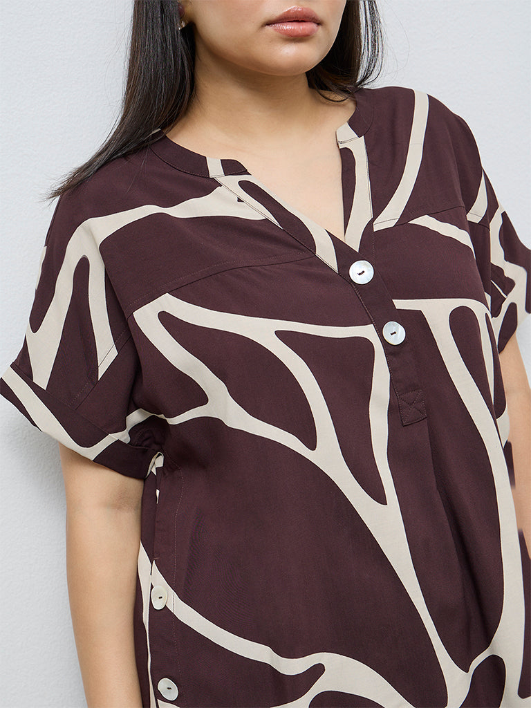 Gia Dark Brown Abstract Printed Blouse