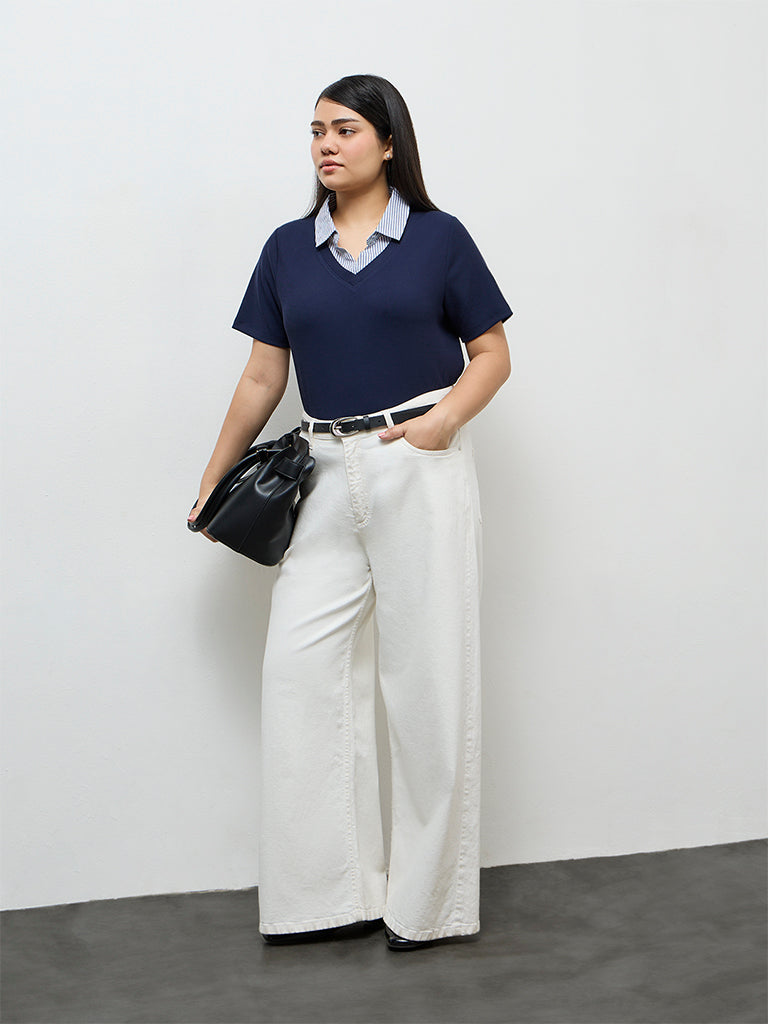 Gia Navy Collared Top