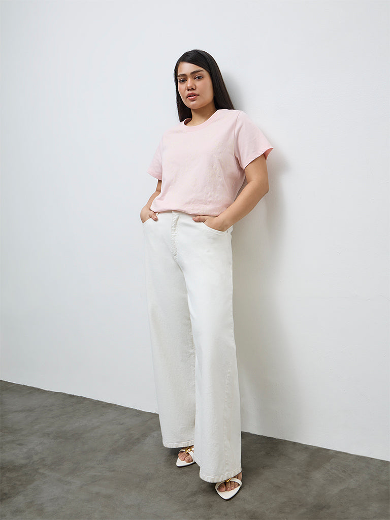 Gia Pink Floral Embroidered Cotton T-Shirt