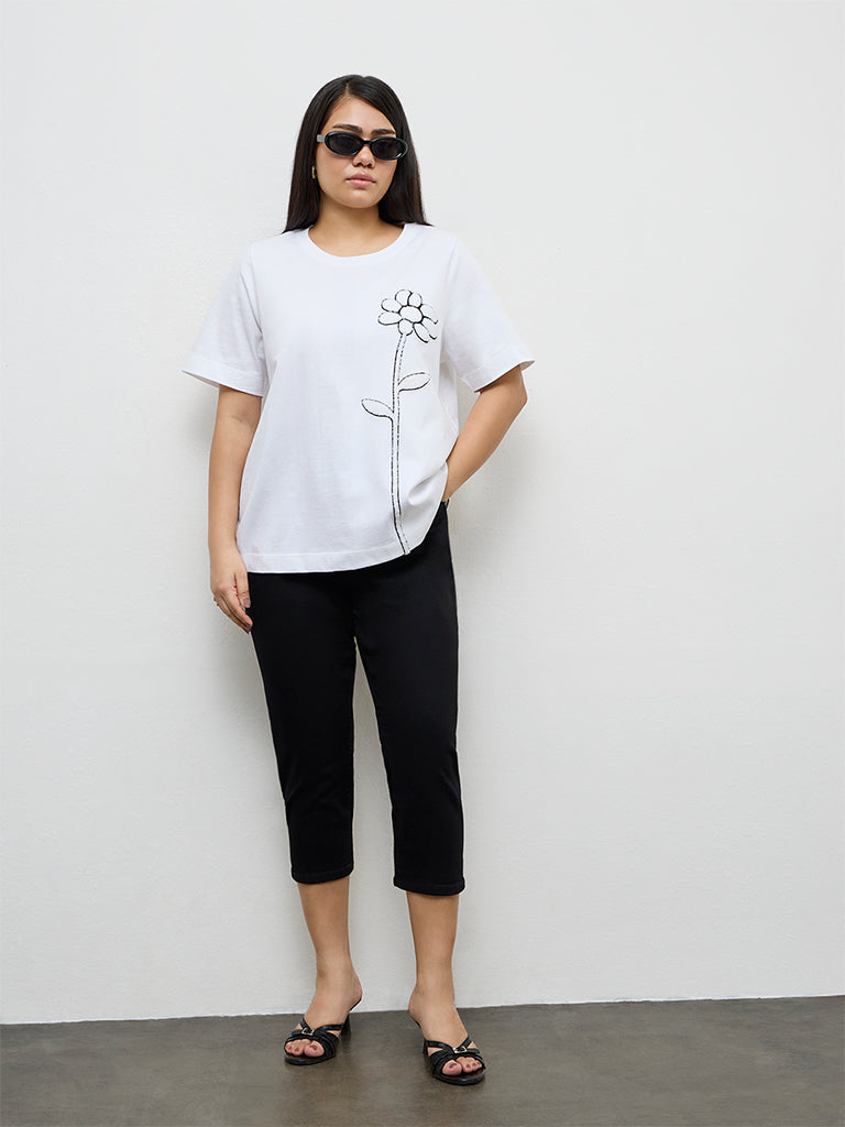Gia White Floral Printed T-Shirt