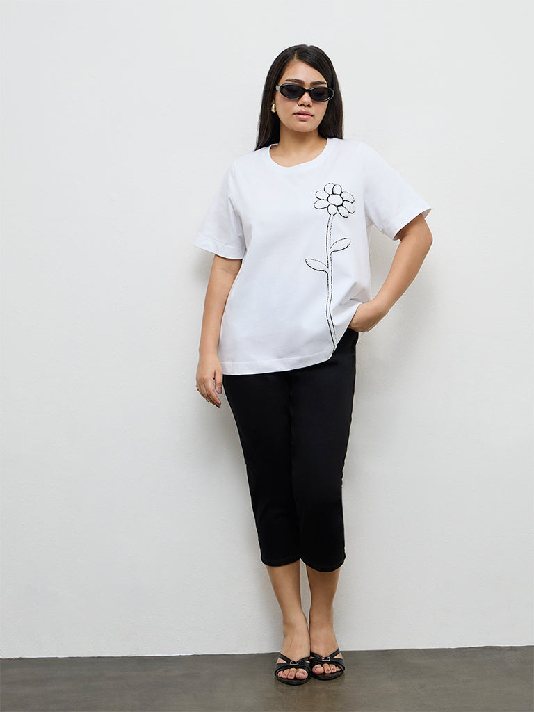 Gia White Floral Printed T-Shirt