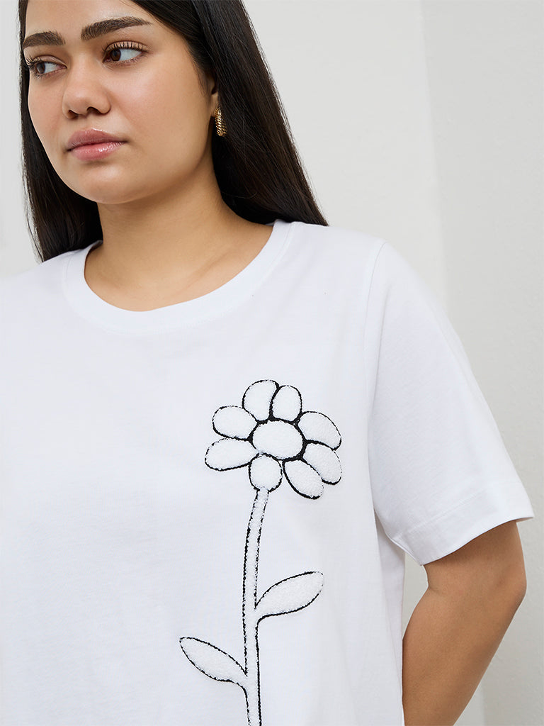 Gia White Floral Printed T-Shirt