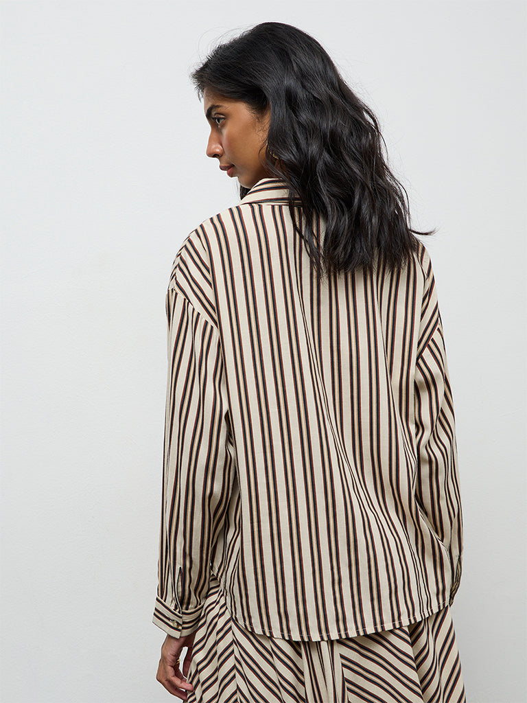 LOV Light Beige Striped Blouse