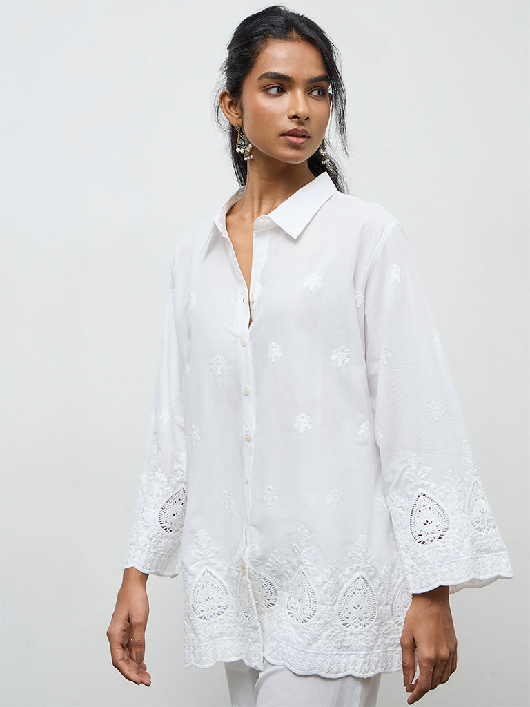Utsa White Embroidered Cotton Tunic