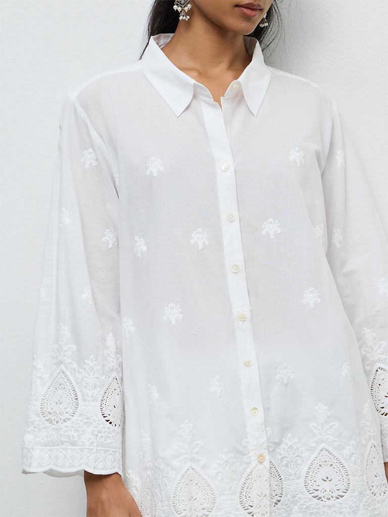 Utsa White Embroidered Cotton Tunic