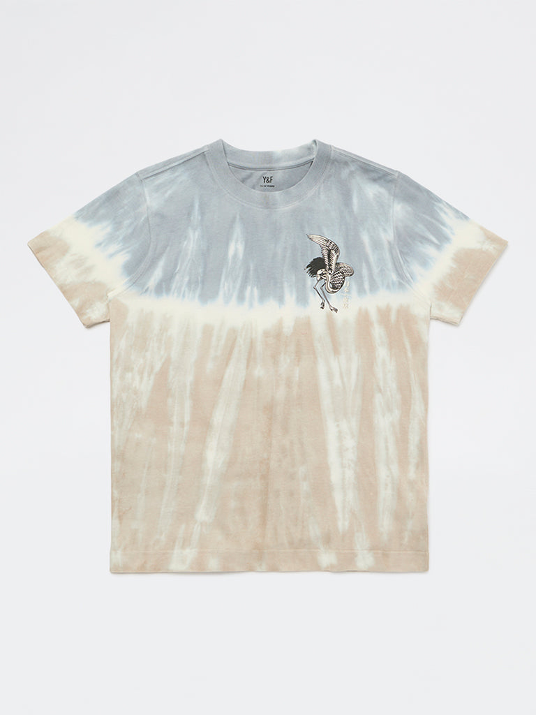 Y&F Kids Boys Taupe Tie-Dye Cotton T-Shirt