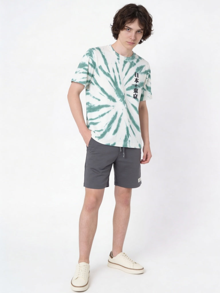 Y&F Kids Boys Green Tie-Dye Printed Cotton T-Shirt