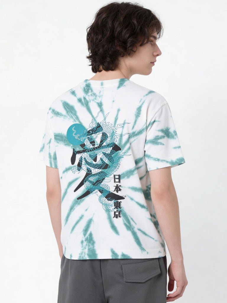 Y&F Kids Boys Green Tie-Dye Printed Cotton T-Shirt