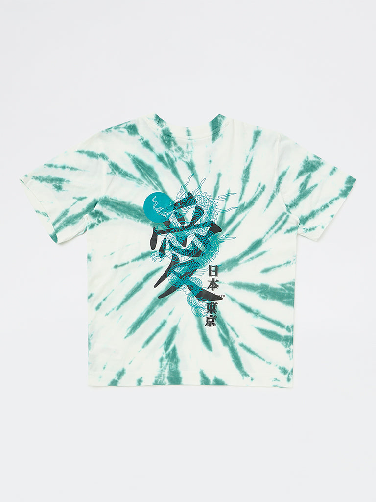Y&F Kids Boys Green Tie-Dye Printed Cotton T-Shirt