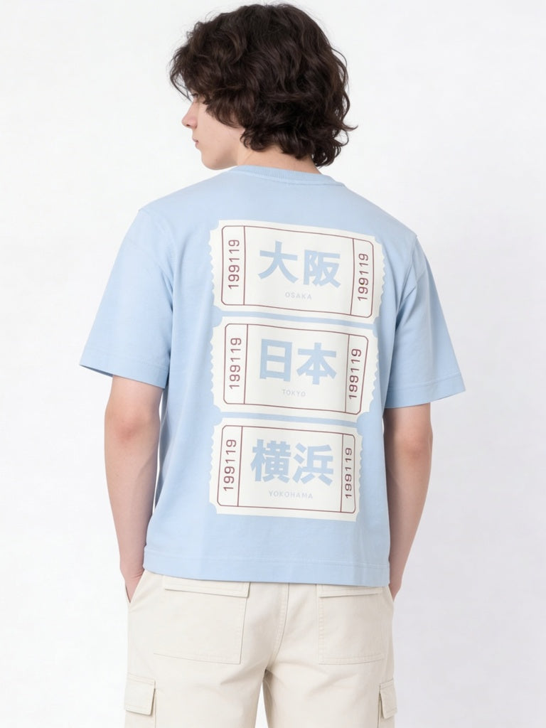 Y&F Kids Boys Light Blue Printed Cotton T-Shirt