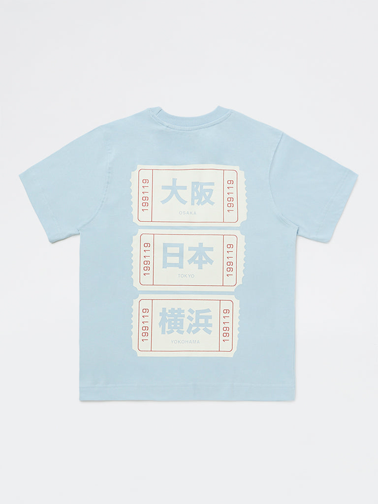 Y&F Kids Boys Light Blue Printed Cotton T-Shirt