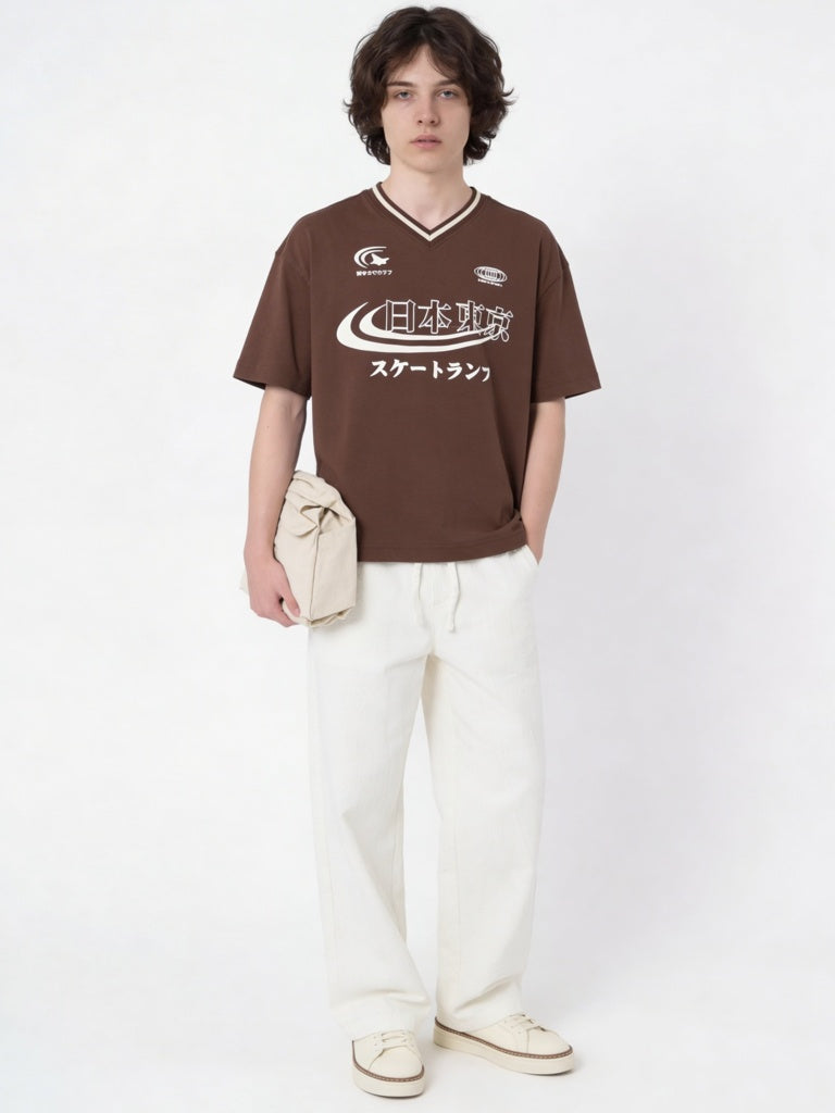 Y&F Kids Boys Dark Brown Printed Cotton T-Shirt