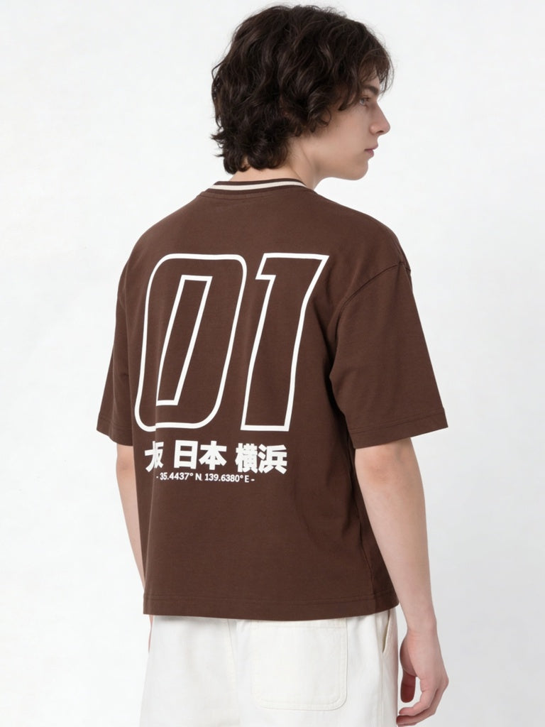 Y&F Kids Boys Dark Brown Printed Cotton T-Shirt