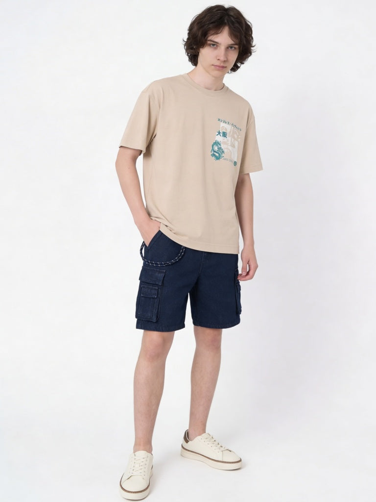 Y&F Kids Boys Light Beige Graphic Printed Cotton T-Shirt