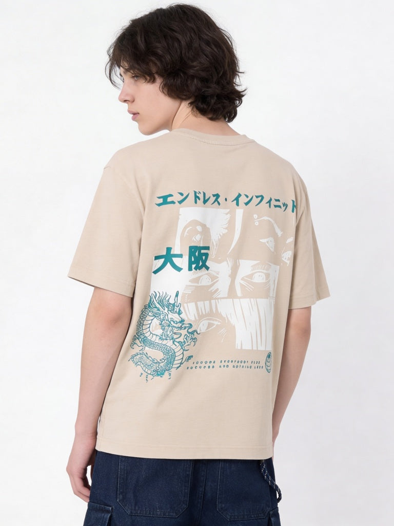 Y&F Kids Boys Light Beige Graphic Printed Cotton T-Shirt